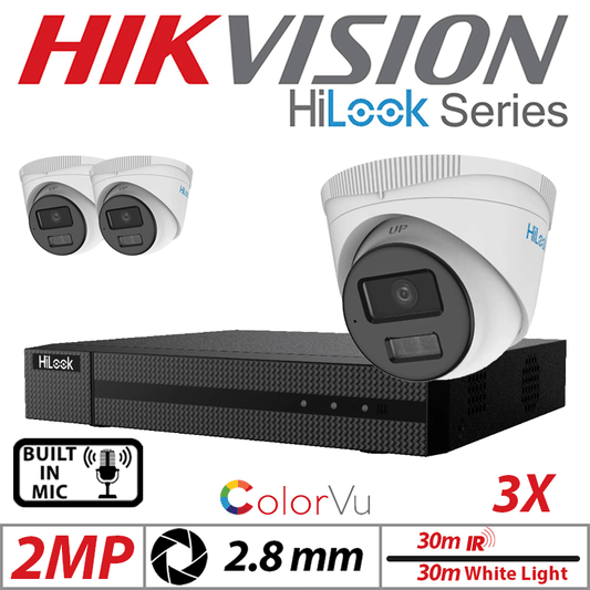 2MP 4CH Hikvision HiLook IP Kit 3x ColorVu Dome POE Cam