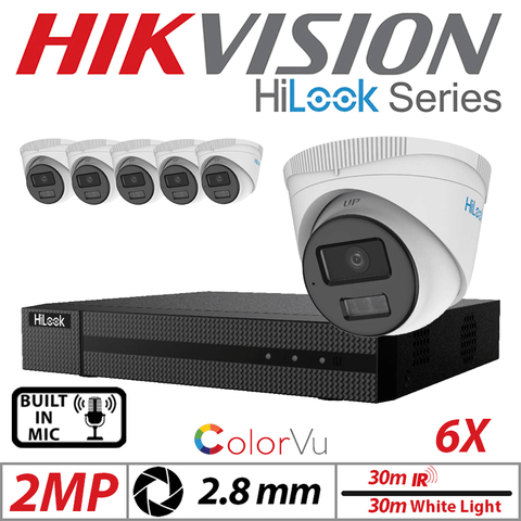 2MP 8CH Hikvision HiLook IP Kit 6x ColorVu Dome POE Cam