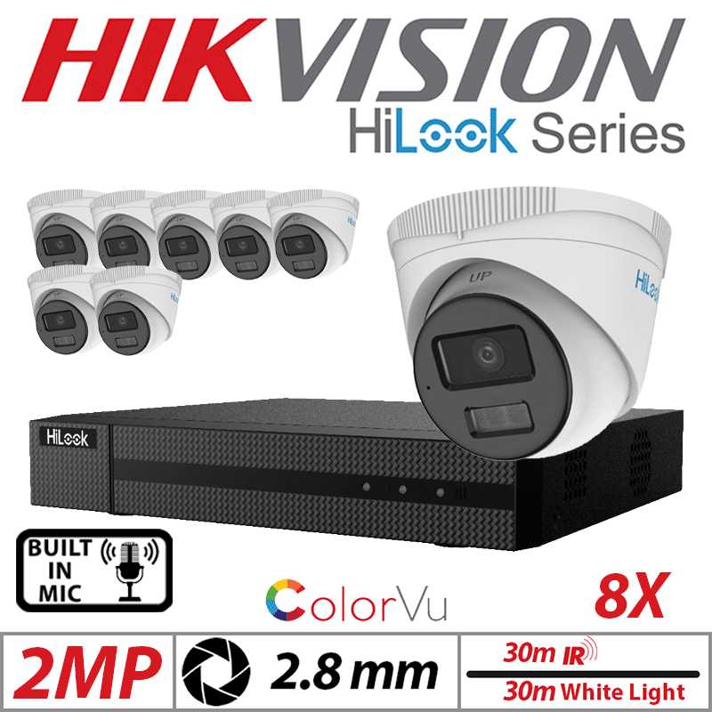 2MP 8CH Hikvision HiLook IP Kit 8x ColorVu Dome POE Cam