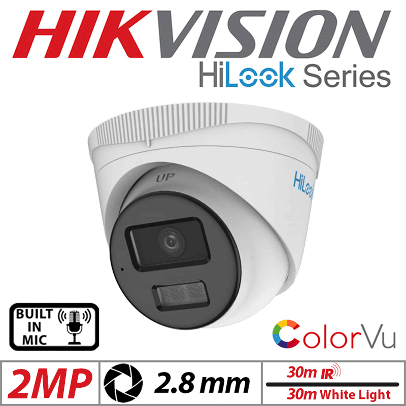 2MP Hikvision HiLook Dome IP PoE Outdoor ColorVu Camera 2.8mm White