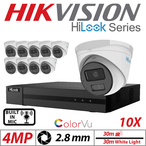 4MP 16CH HiLook 10x Dome IP PoE ColorVu Smart Light 2.8mm