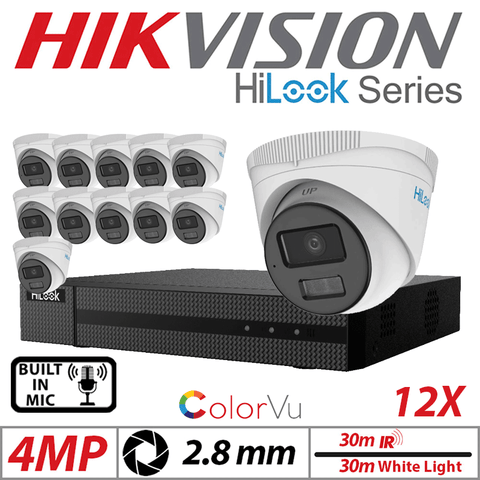 4MP 16CH HiLook 12x Dome IP PoE ColorVu Smart Light 2.8mm