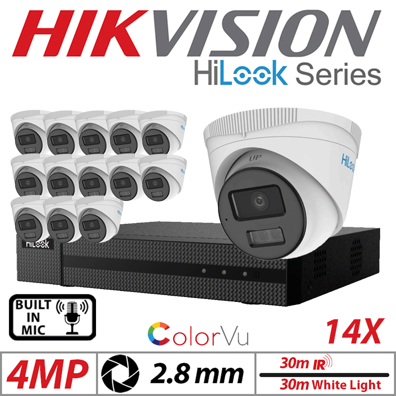 4MP 16CH HiLook 14x Dome IP PoE ColorVu Smart Light 2.8mm