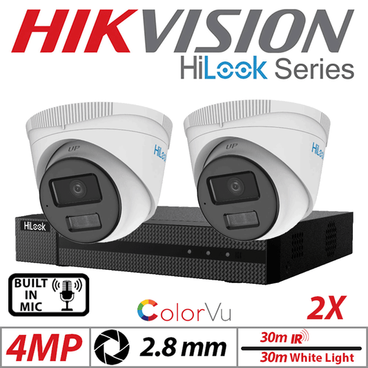 4MP 4CH Hikvision HiLook IP Kit 2x ColorVu Dome POE Cam