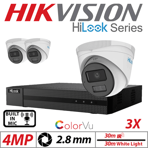 4MP 4CH Hikvision HiLook IP Kit 3x ColorVu Dome POE Cam