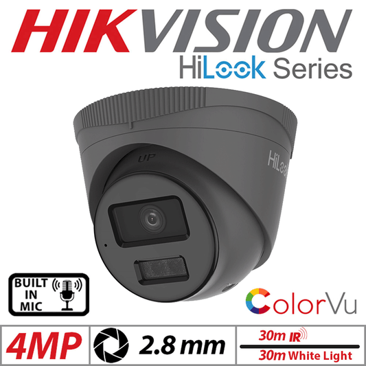 4MP Hikvision HiLook Dome IP PoE Outdoor ColorVu Camera 2.8mm Grey
