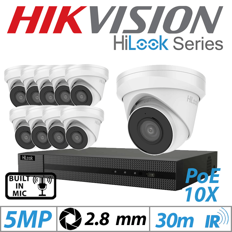 5MP 16CH HiLook 10x Dome IP PoE Outdoor Camera 2.8mm White