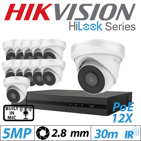 5MP 16CH Hikvision HiLook IP Kit – 12x Outdoor Dome 2.8mm