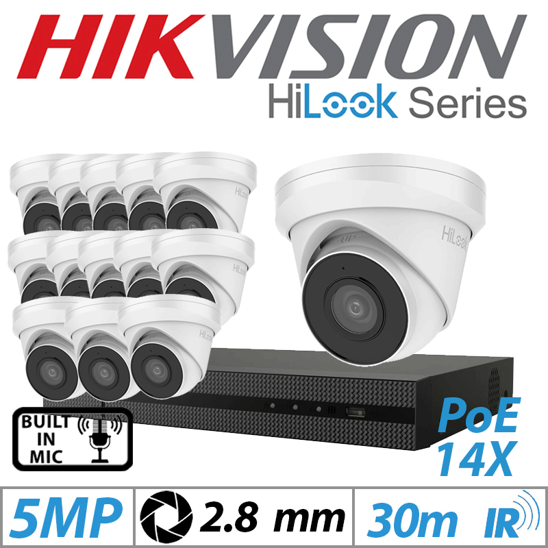 5MP 16CH Hikvision HiLook IP Kit – 14x Outdoor Dome 2.8mm