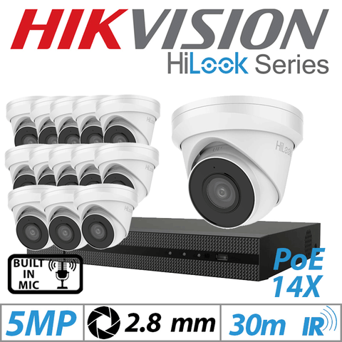 5MP 16CH Hikvision HiLook IP Kit – 14x Outdoor Dome 2.8mm