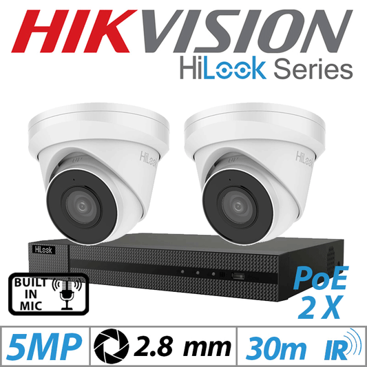 5MP 4CH Hikvision HiLook IP Kit 2x Dome POE Outdoor Cam