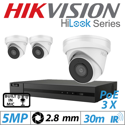 5MP 4CH Hikvision HiLook IP Kit 3x Dome POE Outdoor Cam
