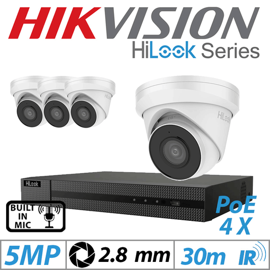 5MP 8CH Hikvision HiLook IP Kit 4x Dome POE Outdoor Cam