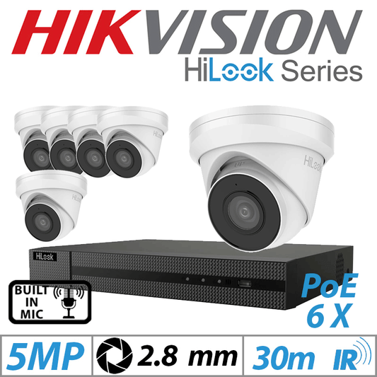 5MP 8CH Hikvision HiLook IP Kit 6x Dome POE Outdoor Cam