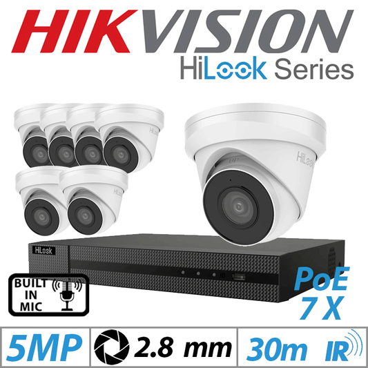 5MP 8CH Hikvision HiLook IP Kit 7x Dome POE Outdoor Cam