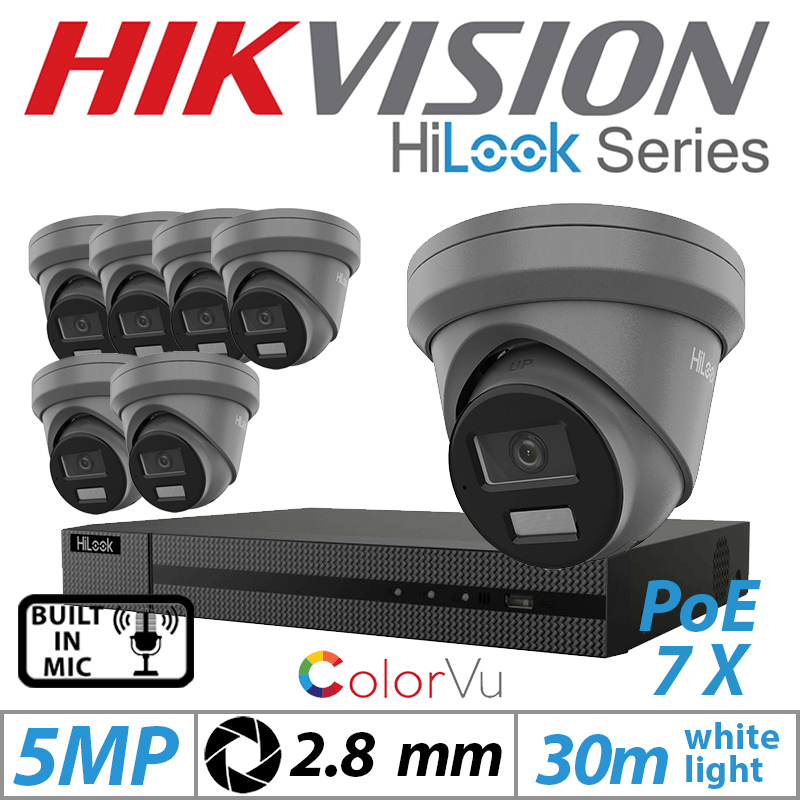 5MP 8CH Hikvision HiLook IP Kit 7x ColorVu Dome POE Cam