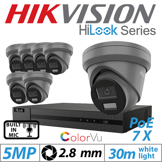 5MP 8CH Hikvision HiLook IP Kit 7x ColorVu Dome POE Cam