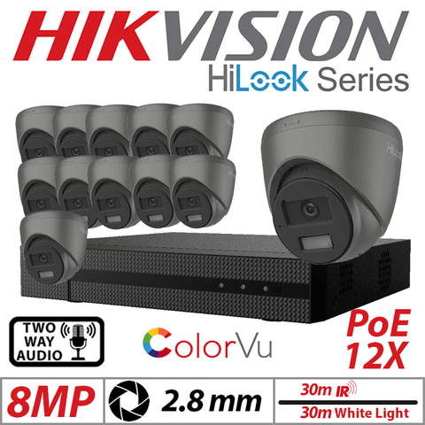 8MP 16CH Hikvision HiLook IP Kit – 12x ColorVu Dome 2.8mm