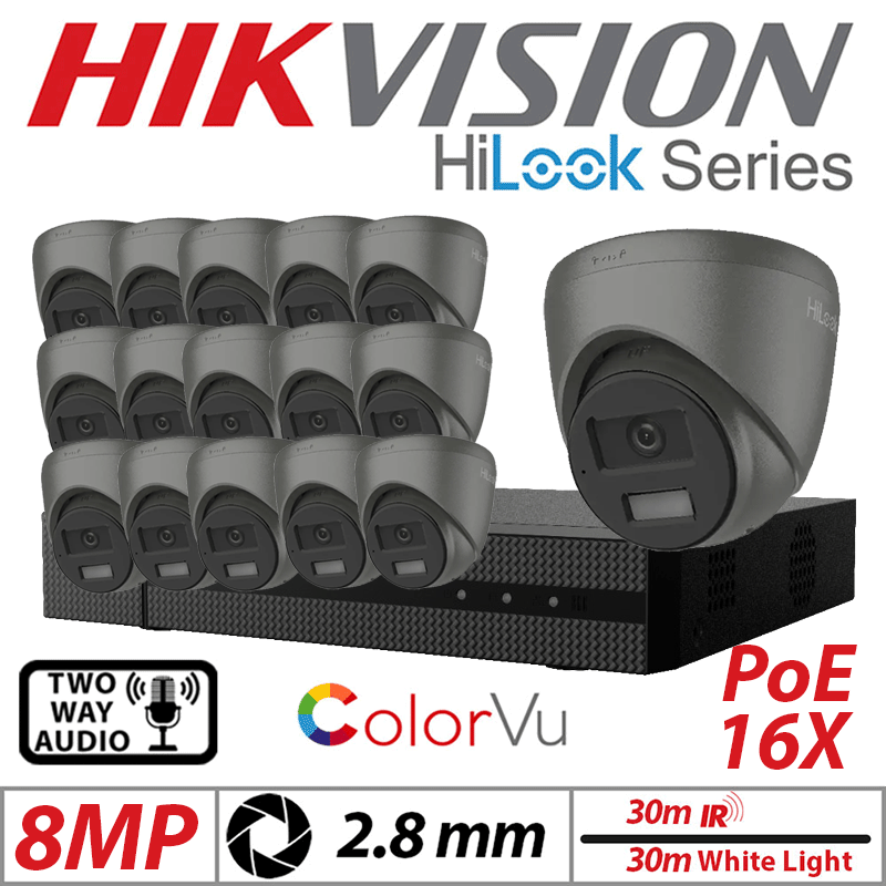 8MP 16CH Hikvision HiLook IP Kit – 16x ColorVu Dome 2.8mm