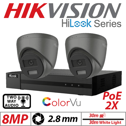 8MP 4CH Hikvision HiLook IP Kit 2x ColorVu Dome POE Cam