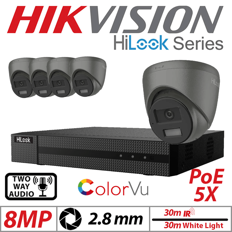 8MP 8CH Hikvision HiLook IP Kit 4x ColorVu Dome POE Cam