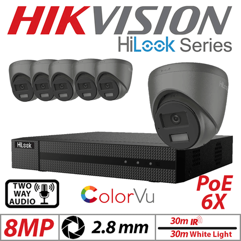8MP 8CH Hikvision HiLook IP Kit 6x ColorVu Dome POE Cam