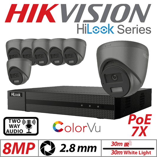 8MP 8CH Hikvision HiLook IP Kit 7x ColorVu Dome POE Cam