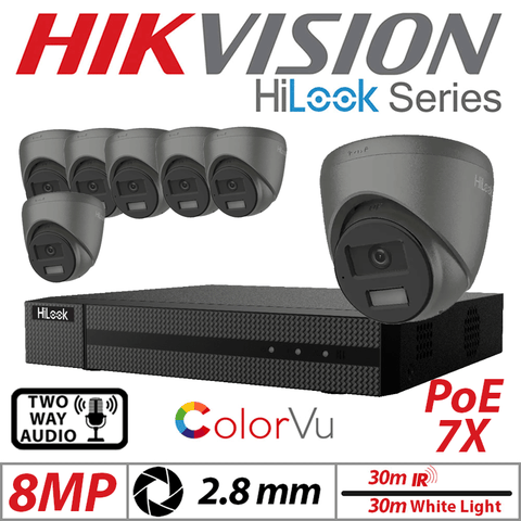 8MP 8CH Hikvision HiLook IP Kit 7x ColorVu Dome POE Cam