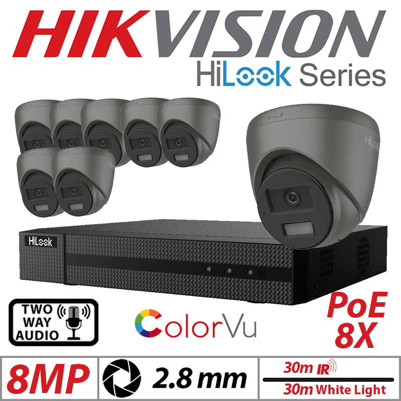 8MP 8CH Hikvision HiLook IP Kit 8x ColorVu Dome POE Cam