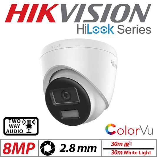 8MP Hikvision HiLook Dome IP PoE Outdoor ColorVu Camera 2.8mm White