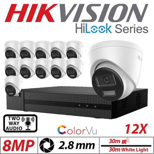 8MP 16CH Hikvision HiLook IP Kit – 12x White ColorVu Dome