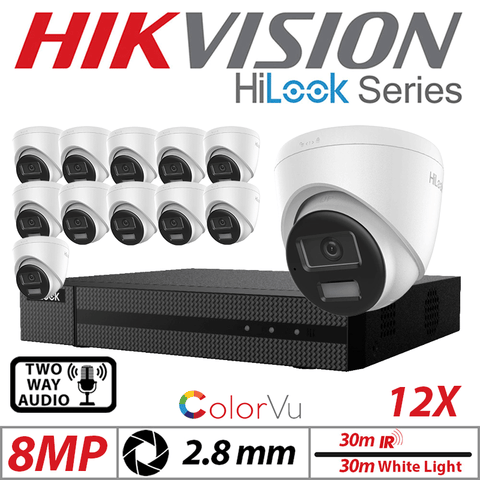 8MP 16CH Hikvision HiLook IP Kit – 12x White ColorVu Dome