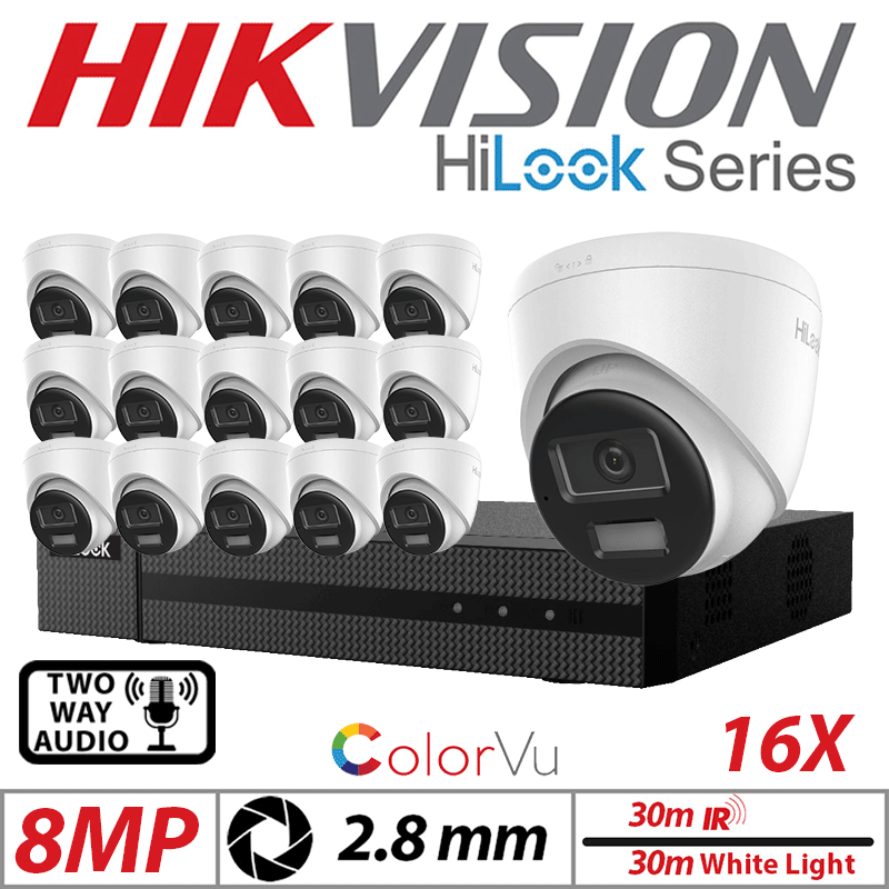 8MP 16CH Hikvision HiLook IP Kit – 16x White ColorVu Dome