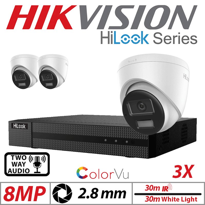 8MP 4CH Hikvision HiLook IP Kit 3x ColorVu Dome POE Cam