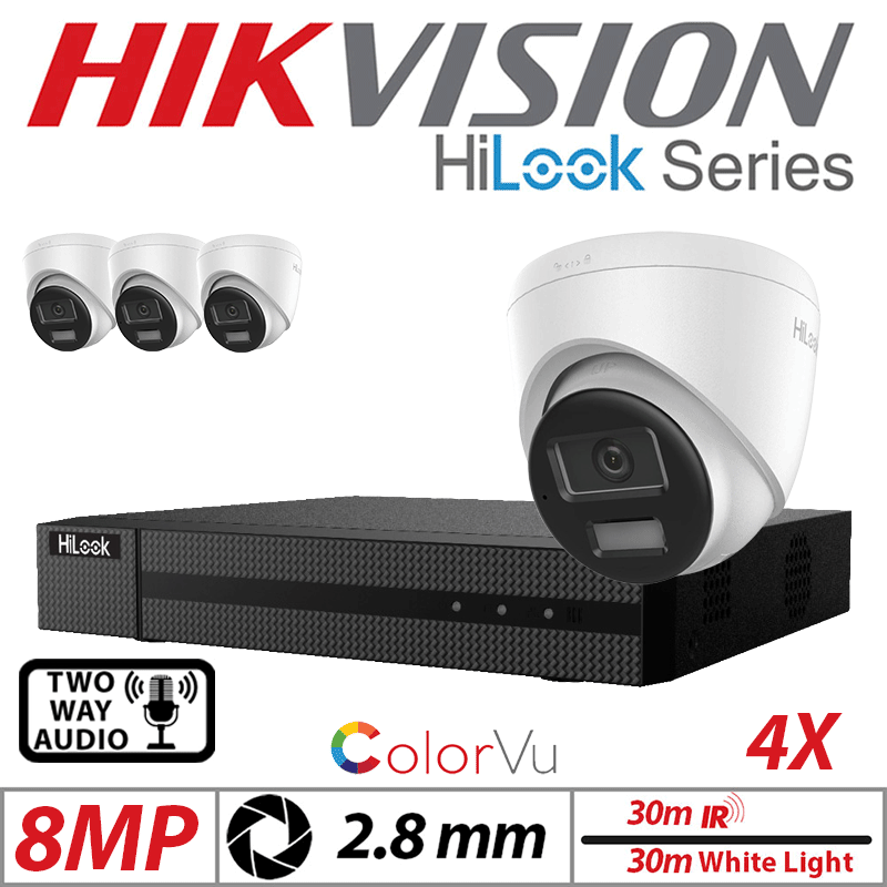 8MP 4CH Hikvision HiLook IP Kit 4x ColorVu Dome POE Cam