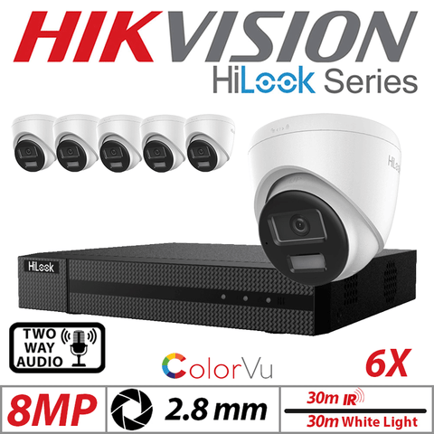 8MP 8CH Hikvision HiLook IP Kit 6x ColorVu Dome POE Cam