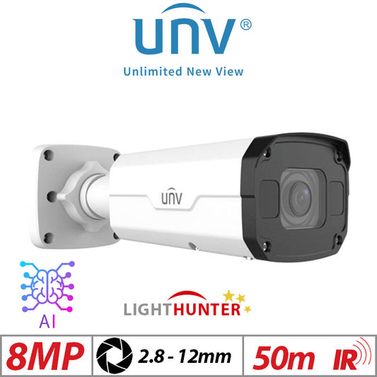 Uniview 8MP LightHunter Bullet Camera AI 2-Way Audio 2.8–12mm