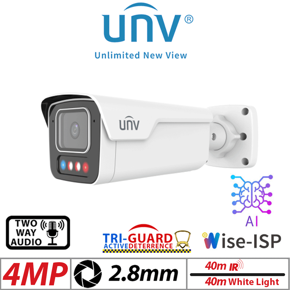 Uniview 4MP LightHunter Bullet Camera AI 2-Way Audio 2.7–13.5mm