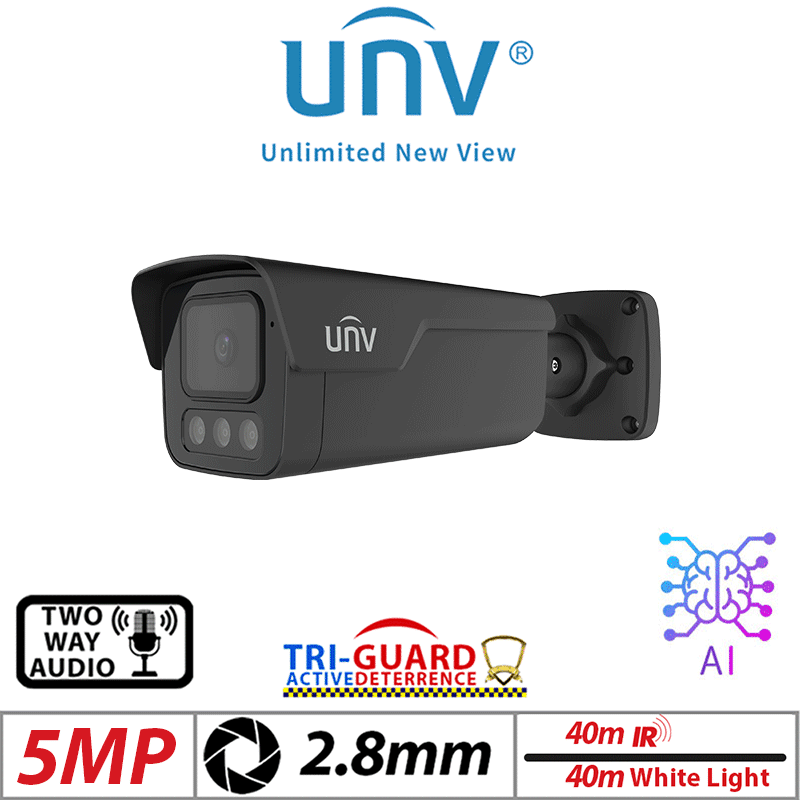 Uniview 5MP Tri-Guard 2.0 Bullet Camera AI 2.8mm Black