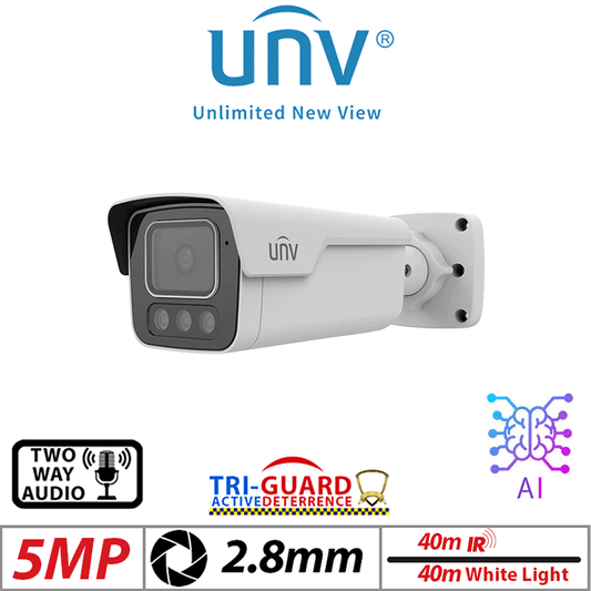 Uniview 5MP Tri-Guard 2.0 Bullet Camera AI 2.8mm White