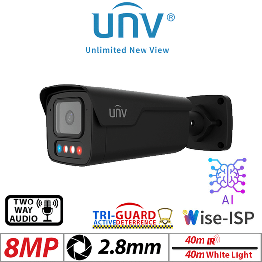 Uniview 8MP Tri-Guard 3.0 Bullet Camera AI 2.8mm Black