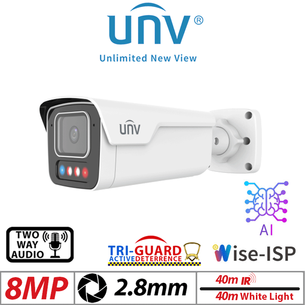 Uniview 8MP Tri-Guard 3.0 Bullet Camera AI 2.8mm White