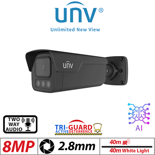 Uniview 8MP Tri-Guard 2.0 Bullet Camera AI 2.8mm Black