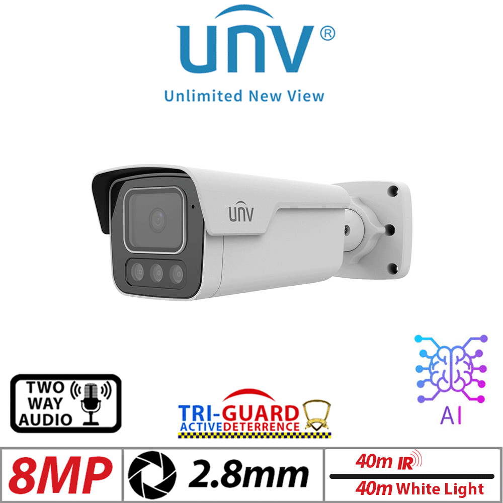 Uniview 8MP Tri-Guard 2.0 Bullet Camera AI 2.8mm White