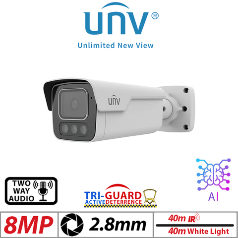 Uniview 8MP Tri-Guard 2.0 Bullet Camera AI 2.8mm White