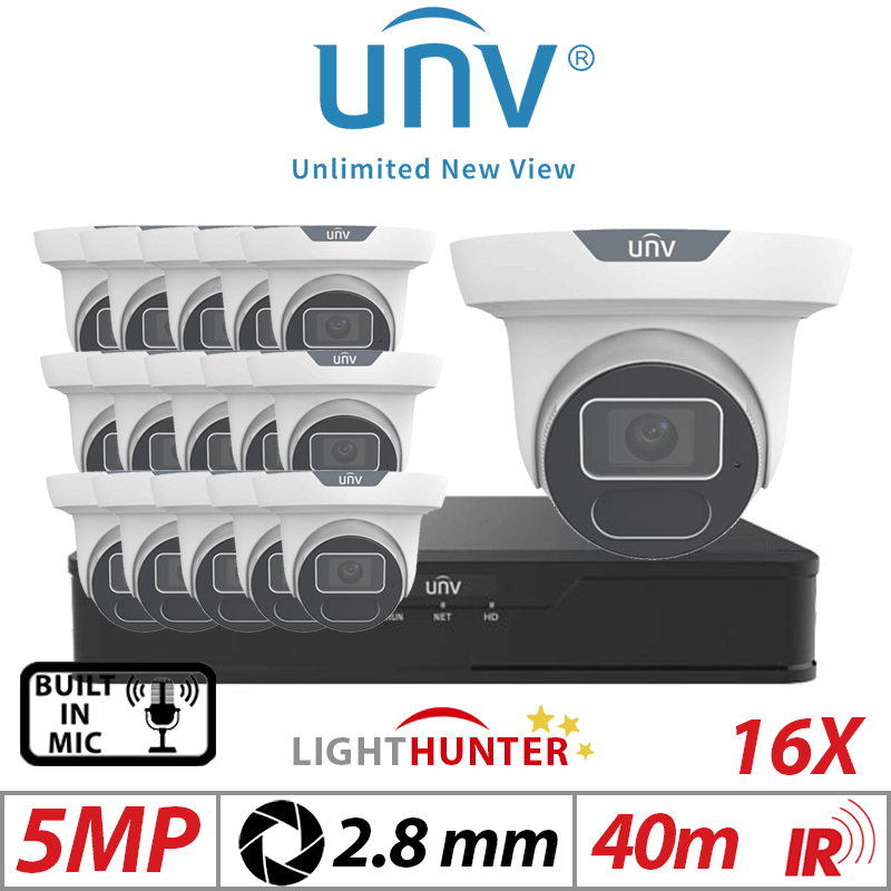 5MP 16CH Uniview 16x LightHunter IR AI Eyeball 2.8mm White