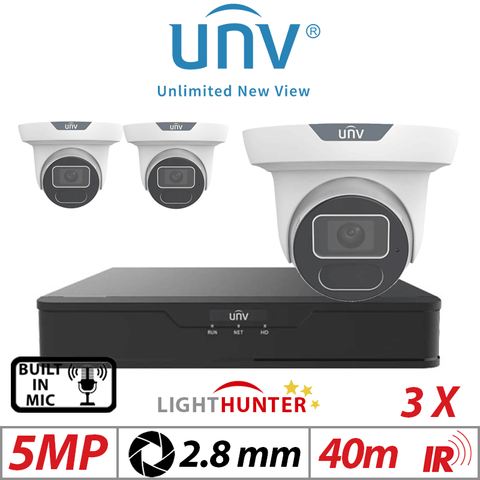 5MP 4CH Uniview IP Kit 3x Lighthunter AI IR Eyeball Cam