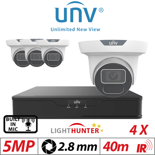 5MP 8CH UNIVIEW IP KIT – 4X LightHunter AI Eyeball Camera