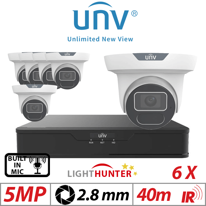 5MP 8CH UNIVIEW IP KIT – 6X LightHunter AI Eyeball Camera