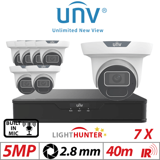 5MP 8CH UNIVIEW IP KIT – 7X LightHunter AI Eyeball Camera